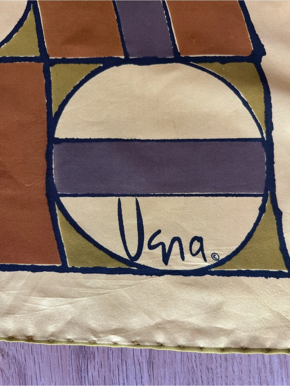 Vera Neumann Silk Vintage Scarf Yellow Geometric Abstract Hand-Rolled Hem 44”